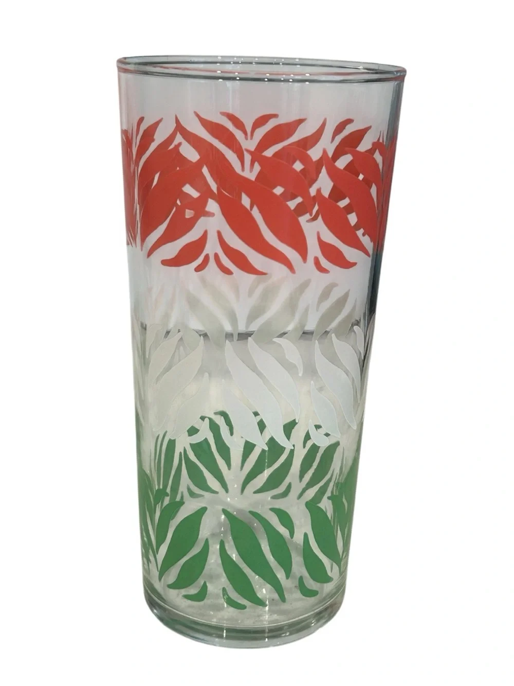 VTG MCM Pastel Fern Drinking Glasses Set of 2 Peach White Green 16 oz Barware